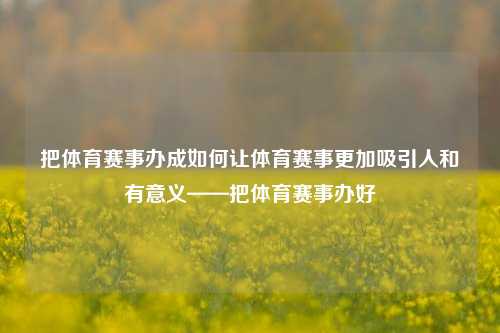 把体育赛事办成如何让体育赛事更加吸引人和有意义——把体育赛事办好